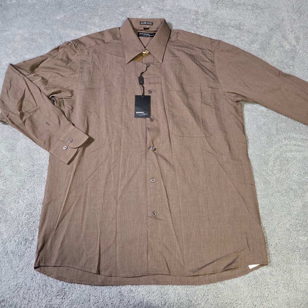Mondo di Marco Mens 15.5 32/33 Dress Shirt Brown Italian Cotton Button Up NEW